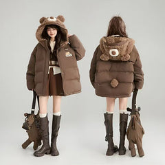 くまさんデザイン フード付き 中綿入り もこもこ あったか ジャケット レディース アウター