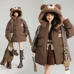 くまさんデザイン フード付き 中綿入り もこもこ あったか ジャケット レディース アウター