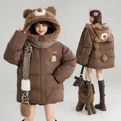 くまさんデザイン フード付き 中綿入り もこもこ あったか ジャケット レディース アウター