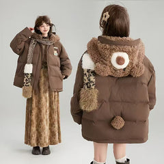 くまさんデザイン フード付き 中綿入り もこもこ あったか ジャケット レディース アウター