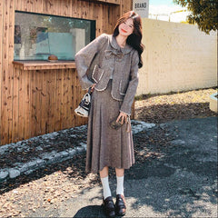 キュートなリボン襟ツイードジャケット&スカート レディース春セットアップ