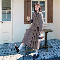 キュートなリボン襟ツイードジャケット&スカート レディース春セットアップ