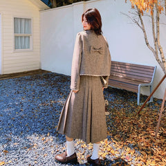 キュートなリボン襟ツイードジャケット&スカート レディース春セットアップ