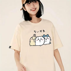 可愛いキャラ ゆるかわ トップス ぽっちゃり ユニセックス 半袖Tシャツ