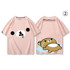 キャラクターシリーズ クマプリント×半袖 綿素材 キュートデザイン ユニセックス Tシャツ