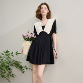 フレンチ ドールカラー リボンベルト 半袖 レディース ワンピース