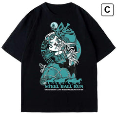 スタンド使い イラスト トップス スティール・ボール・ラン風 ユニセックス 半袖Tシャツ