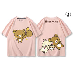 キャラクターシリーズ クマプリント×半袖 綿素材 キュートデザイン ユニセックス Tシャツ