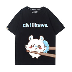 可愛いキャラ ゆるかわ トップス 箸で挟まれる ユニセックス 半袖Tシャツ