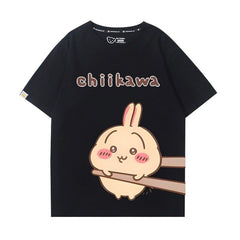 可愛いキャラ ゆるかわ トップス 箸で挟まれる ユニセックス 半袖Tシャツ