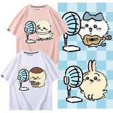 可愛いキャラ ゆるかわ トップス 扇風機 ユニセックス 半袖Tシャツ
