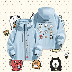 可愛いキャラ ゆるかわ ジャケット 美食家 防風 防寒 ユニセックス プリント カジュアル アウター