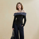 オフショルダー スリムフィット 長袖 レディース トップス