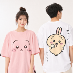 可愛いキャラ ゆるかわ トップス 笑顔プリント ユニセックス 半袖Tシャツ
