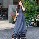 花柄ハイウエストロングスカート切替 レイヤード風 レディース ロングワンピースセット