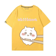 可愛いキャラ ゆるかわ トップス 箸で挟まれる ユニセックス 半袖Tシャツ