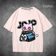 スタンド使い イラスト トップス キラー・クイーン 可愛いキャット ユニセックス 半袖 Tシャツ