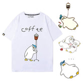可愛いキャラクター コーヒーで命をつなぐ アヒルさんトップス ユニセックス 半袖Tシャツ
