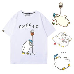 可愛いキャラクター コーヒーで命をつなぐ アヒルさんトップス ユニセックス 半袖Tシャツ