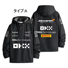 バイカースタイル アウター F1チーム風ロゴプリント メンズ 防風 防寒 レーシングジャケット