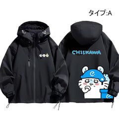 可愛いキャラ ゆるかわ ジャケット 食いしん坊 防風 防寒 ユニセックス プリント カジュアル アウター