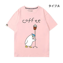 可愛いキャラクター コーヒーで命をつなぐ アヒルさんトップス ユニセックス 半袖Tシャツ