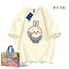 可愛いキャラ ゆるかわ トップス 楽しい食事タイム ユニセックス 半袖Tシャツ