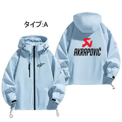 バイカースタイル レーシングロゴ風 フード付き メンズ 防風 防寒 ジャケット
