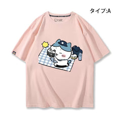 可愛いキャラ ゆるかわ トップス ピクニック ユニセックス 半袖Tシャツ