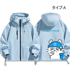 可愛いキャラ ゆるかわ ジャケット 食いしん坊 防風 防寒 ユニセックス プリント カジュアル アウター
