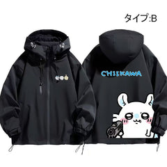 可愛いキャラ ゆるかわ ジャケット 食いしん坊 防風 防寒 ユニセックス プリント カジュアル アウター