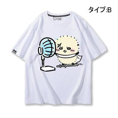 可愛いキャラ ゆるかわ トップス 扇風機 ユニセックス 半袖Tシャツ