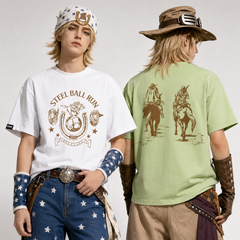 スタンド使い イラスト トップス ウエスタンエンブレム 両面プリントデザイン ユニセックス 半袖 Tシャツ