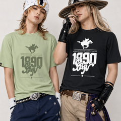 スタンド使い イラスト トップス レトロウエスタン風 1890ロゴプリントデザイン ユニセックス 半袖 Tシャツ
