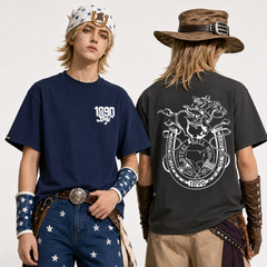 スタンド使い イラスト トップス ウエスタンレース風 バックプリントデザイン ユニセックス 半袖 Tシャツ
