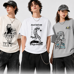 スタンド使い イラスト トップス コミックアート 4タイプのフロントプリントデザイン ユニセックス 半袖 Tシャツ