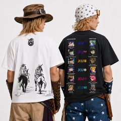 スタンド使い イラスト トップス ワンポイントロゴ 2タイプのバックプリントデザイン ユニセックス 半袖 Tシャツ