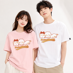 可愛いキャラ ゆるかわ トップス ストレッチポーズ トリオプリント ユニセックス 半袖Tシャツ