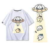 可愛いキャラ ゆるかわ トップス 宇宙旅行 ユニセックス 半袖Tシャツ