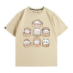 可愛いキャラ ゆるかわ トップス 肉まん ユニセックス 半袖Tシャツ