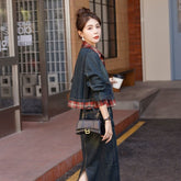 シャツ切替トップス&デニムスカート レディース セットアップ