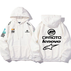 【薄手・裏起毛から選べる】バイカースタイル トップス モータースポーツ バックロゴ ユニセックス 長袖 パーカー