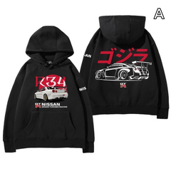 【薄手・裏起毛から選べる】バイカースタイル トップス スポーツカー&ナンバープリント ユニセックス 長袖 パーカー