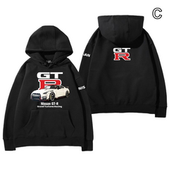 【薄手・裏起毛から選べる】バイカースタイル トップス スポーツカー&ナンバープリント ユニセックス 長袖 パーカー