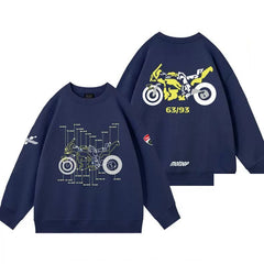【薄手・裏起毛から選べる】バイカースタイル トップス バイクナンバー バックプリント ユニセックス 長袖 スウェット