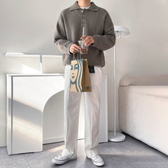 Casual long -sleeved knit polo shirt or2082