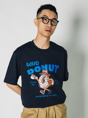 遊び心 ストリート グラフィック メンズ コットン 半袖Tシャツ キャラクタープリント