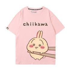 可愛いキャラ ゆるかわ トップス 箸で挟まれる ユニセックス 半袖Tシャツ