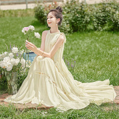 エレガント ホルターネック ノースリーブ リゾート レディースロングワンピース