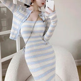 ボーダーキャミワンピースカーディガンセット
